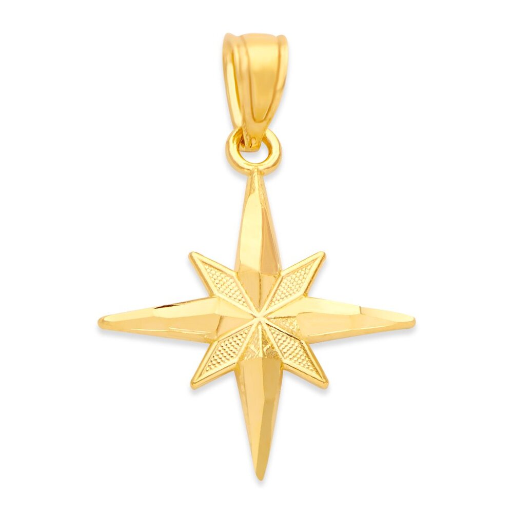 Solid 14k Gold North Star Pendant - Celestial Charm Star Pendant Gift for Her